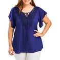 thumbnail image 1 of Innerwin T Shirt Solid Color Ladies Chiffon Tops Holiday V Neck Plus Size Tunic Blouse Blue 4XL, 1 of 5