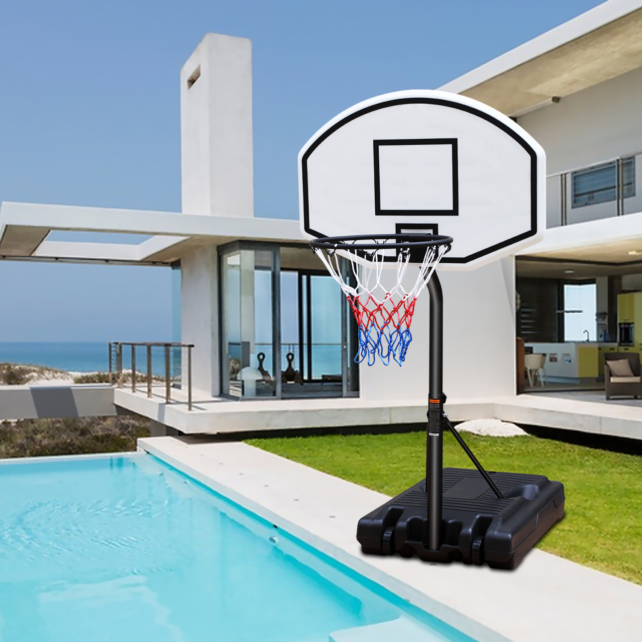 Pool Basketball Hoop, 3.1ft-4.7ft Height Adjustable Basketball Hoop for Pool Swimming Pool Basketball Hoop with 36" Backboard for Indoor Outdoor, Black