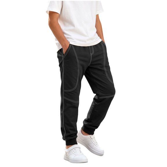 Edvintorg Boys Pants Solid Color Elastic Waisted Cuffed Sweatpant Outdoor Casual Workout Pant with Pocket Kids Clothes Boys Size 5-13