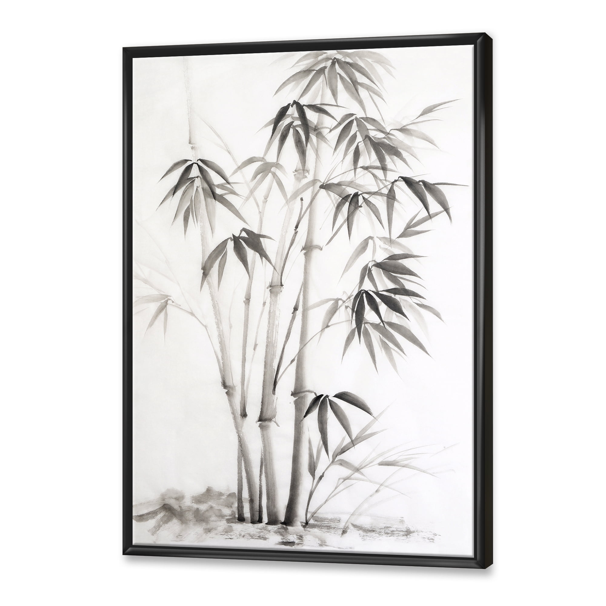 Designart 'Vintage Black and White Bamboo II' Traditional Framed Canvas Wall Art Print