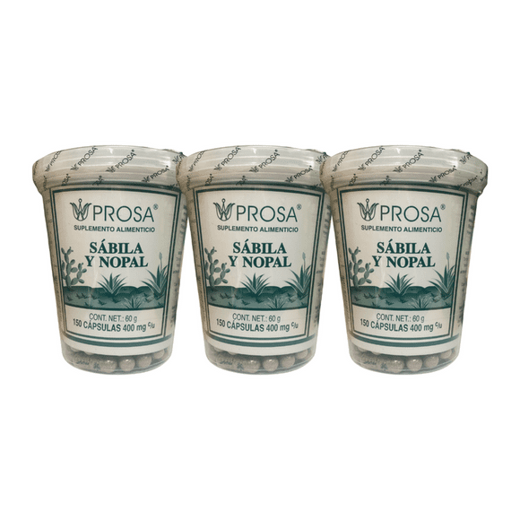 Sábila Y Nopal 150 Cápsulas 400 Mg Prosa Sabor Sin Sabor Pack 3