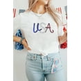 thumbnail image 6 of Women's White Sequin USA Graphic Crew Neck Tee - Patriotic Summer Top | [ZhiHiMeRi] | (US 20-22)2XL, 6 of 7