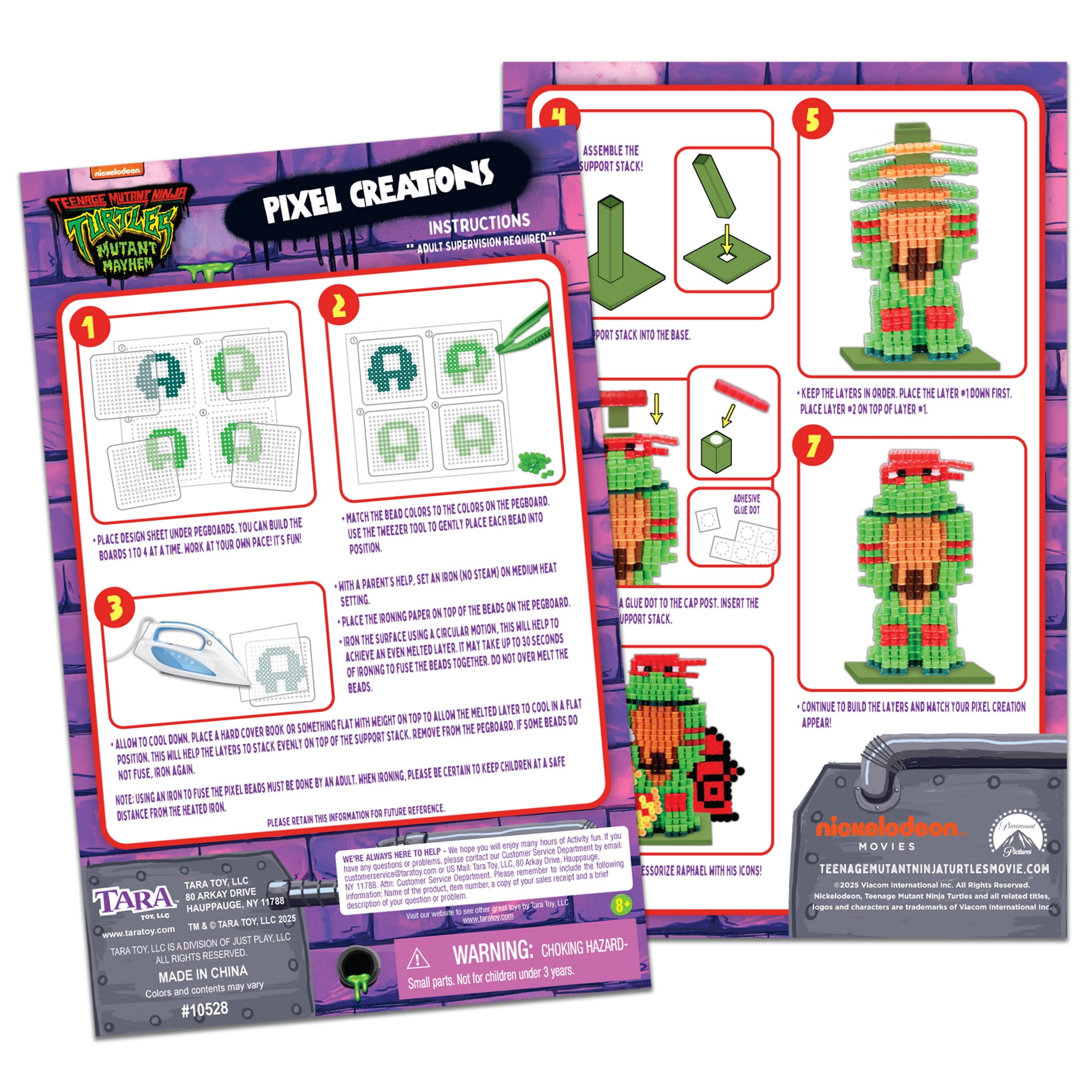 Tara Toy: 3D Pixel Creations - TMNT - 2500 Beads Kit, DIY Your Own 3D Character Figure, Design-Fuse-Display, Building Art & Craft Set, Licensed