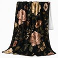 thumbnail image 2 of Spaced Blush Roses With Golden Botanical Sprigs, Cozy Flannel Blanket with Airy Vintage Botanical Print, Housewarming Gift for Vintage Rose Enthusiasts, Home Decor for Bedroom and Living Room, 2 of 7