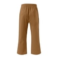 thumbnail image 4 of Capris Pants for Women Cotton Linen Casual Summer 2026 Straight Wide Leg Loose Drawstring Elastic Waist Cropped Trouser Khaki XL, 4 of 5