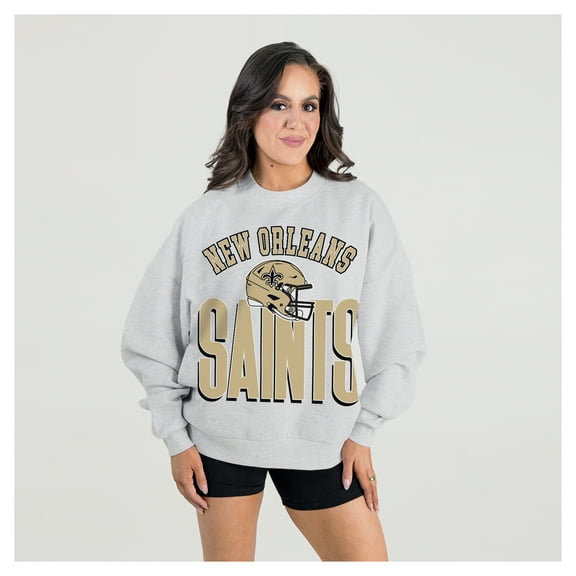 Women's Gameday Couture  Ash New Orleans Saints Fierce Focus Premium Oversized Fleece Pullover Sweatshirt