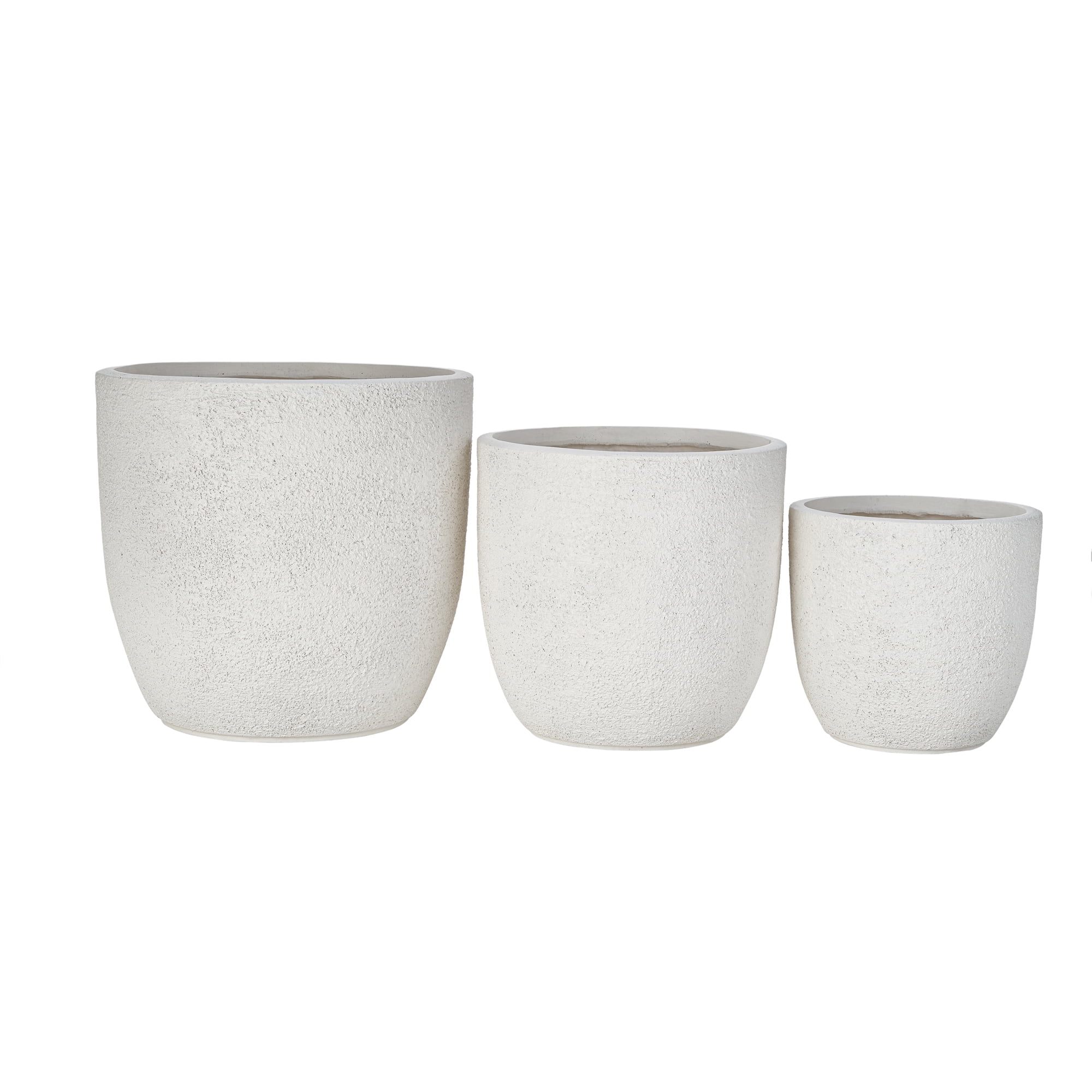 Harper & Bright Designs Outdoor Concrete Planter Set of 3, Patio Flower Pots Stone-Look Textured with Drainage Holes and Rubber Plug for Garden Poolside, White