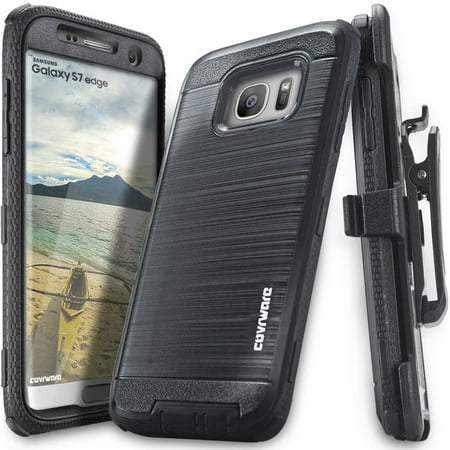 Samsung Galaxy S7 Edge Case, COVRWARE [IRON TANK] Heavy Duty Full-Body Holster Armor [Brushed Metal Texture] Case [Belt Clip][Kickstand], (Best Samsung S7 Edge Case Uk)