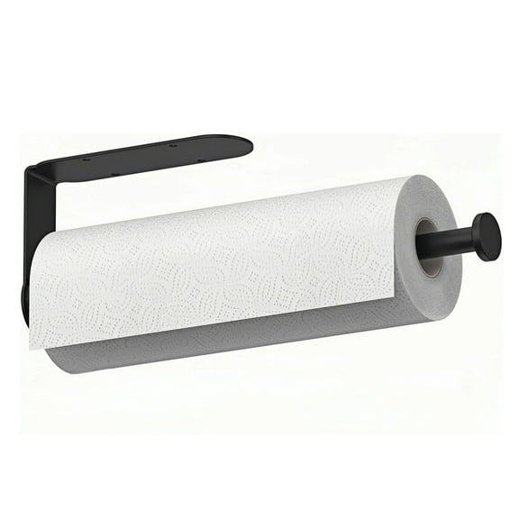 WLGJL Paper Towel Holder, Single Hand Operable Paper Towel Holder Under Cabinet with Adjustable Damper Easy Tear Wall Mount Self-Adhesive or Drilled for Kitchen Bathroom, Black,1pcs