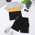 thumbnail image 6 of CUZIBR Boys Summer Casual Outfit Color Block Short Sleeve Crew Neck T Shirt Shorts Loose Relaxed Breathable Two Piece Clothes Set Fashion Streetwear,Black,7-8 Years, 6 of 7