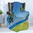 thumbnail image 4 of Hawaiian Soft Flannel Fleece Blanket, Coconut Palm Trees and Lawn on the Sandy Poipu Beach in Hawaii Kauai Picture Print, Cozy Plush for Indoor and Outdoor Use, 60" x 80", Blue Green, by Ambesonne, 4 of 5