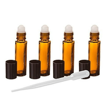 Grand Parfums 6 Amber Aromatherapy Essential Oil Glass Roll-on Bottles for Perfume, Lip Balm, Lip