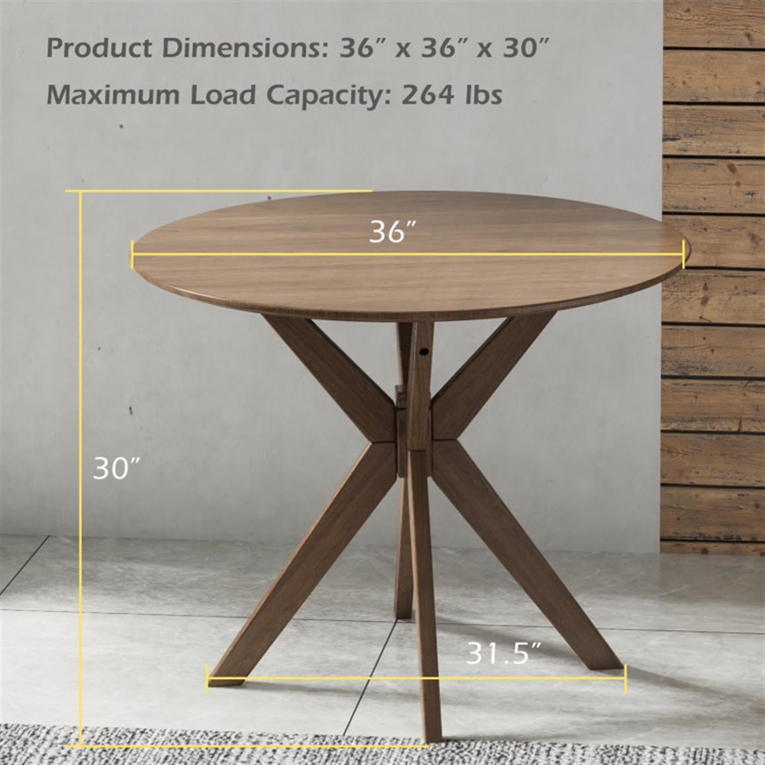Demi Bonn 36" Round Wood Dining Table with Intersecting Pedestal Base, Modern Kitchen Table Furniture for Dining Room, Dinette, Compact Space-Saving, Brown