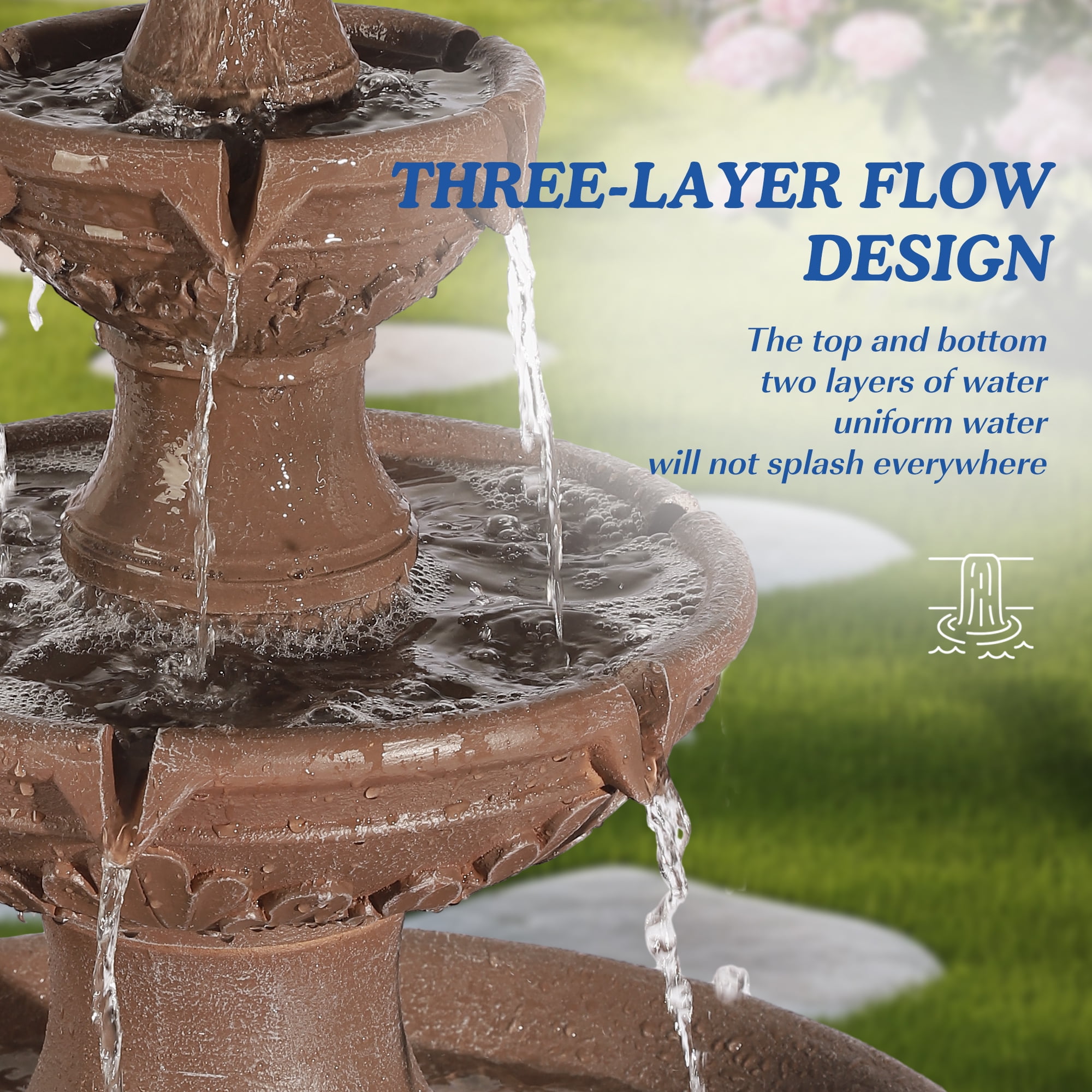 MAGIC UNION Outdoor Garden Water Fountains, 48.4" H Italian Style Fountains and Waterfalls Outside, 3-Tier Large Bubbler Cascading Indoor Floor Water Fountain Features with Pump for Home Yard Decor