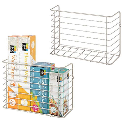 Mdesign Farmhouse Metal Wire Wall Cabinet Door Mount Kitchen Storage Organizer Basket Rack To Walls And Doors In Pantry Under Sink 2 Pack Satin Com Mdesign Farmhouse Metal Wire Wall, Under Cabinet Rack Mount
