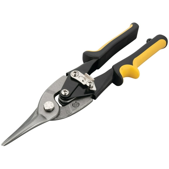Performance Tool W2043  10 Inch Center Cut Aviation Tin Snip for Cutting Metal Sheet, Chrome Vanadium Steel with Forged Blade, Straight Aviation Snips for Safety Latch, and Hanging Hole