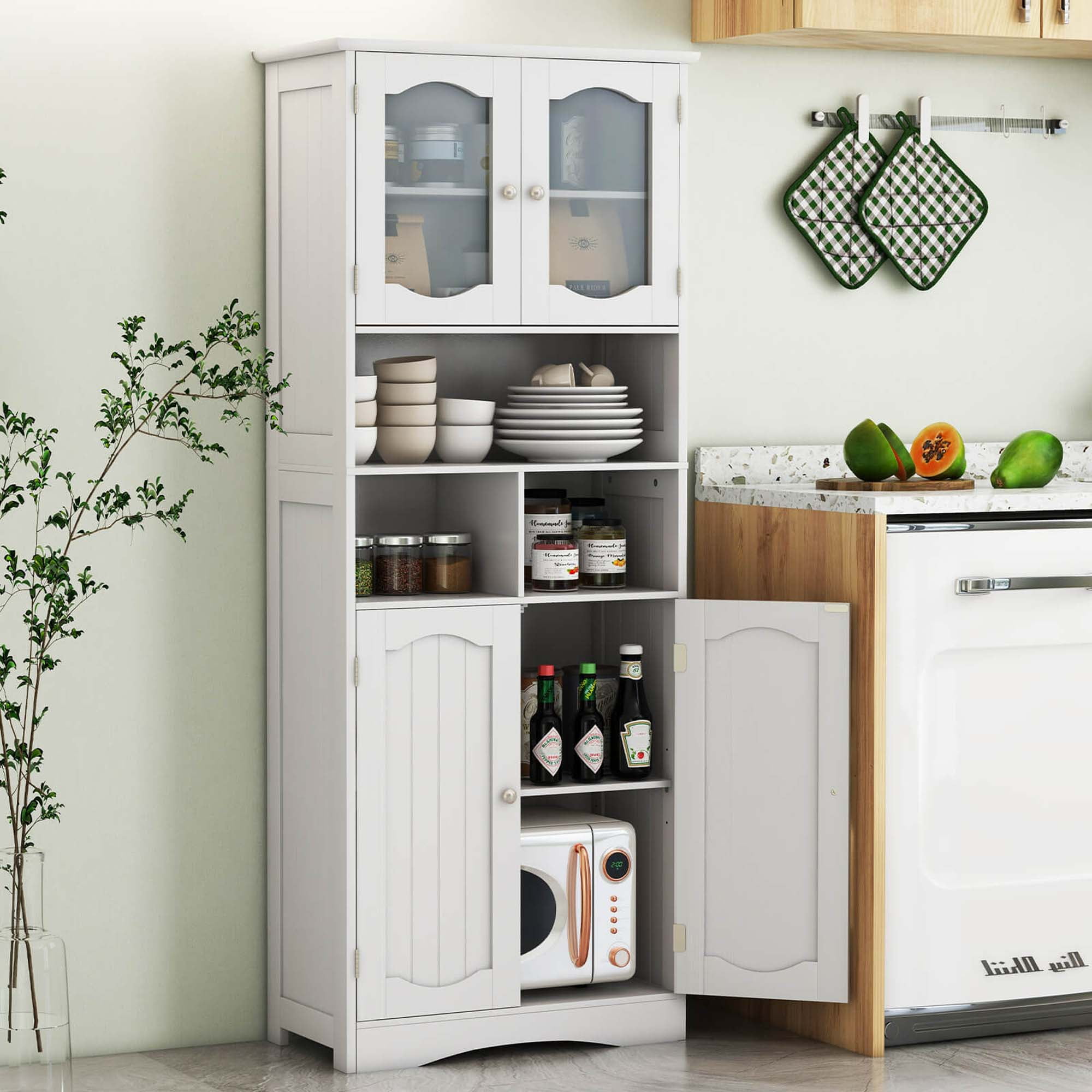 Costway 58.5" Tall Bathroom Storage Cabinet Freestanding Linen Cabinet with Shelves White