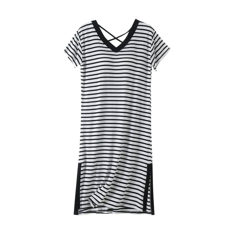 Xysaqa Striped Nightgowns for Women Soft Short Sleeve Sleep