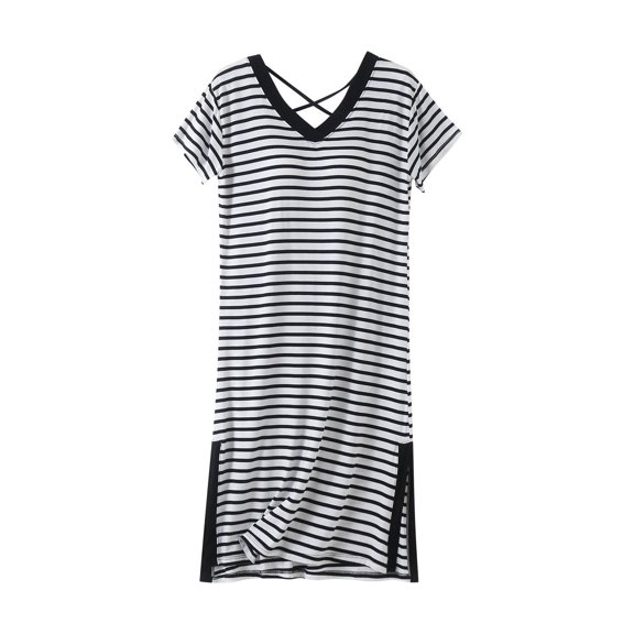 Sleepwear for Women Pajama New Womens Nightgown with Built in Bra Striped Casual Homewear Soft Cotton Sleepwear Comfy Short Sleeve Nightshirts Womens Pajamas Black XXL