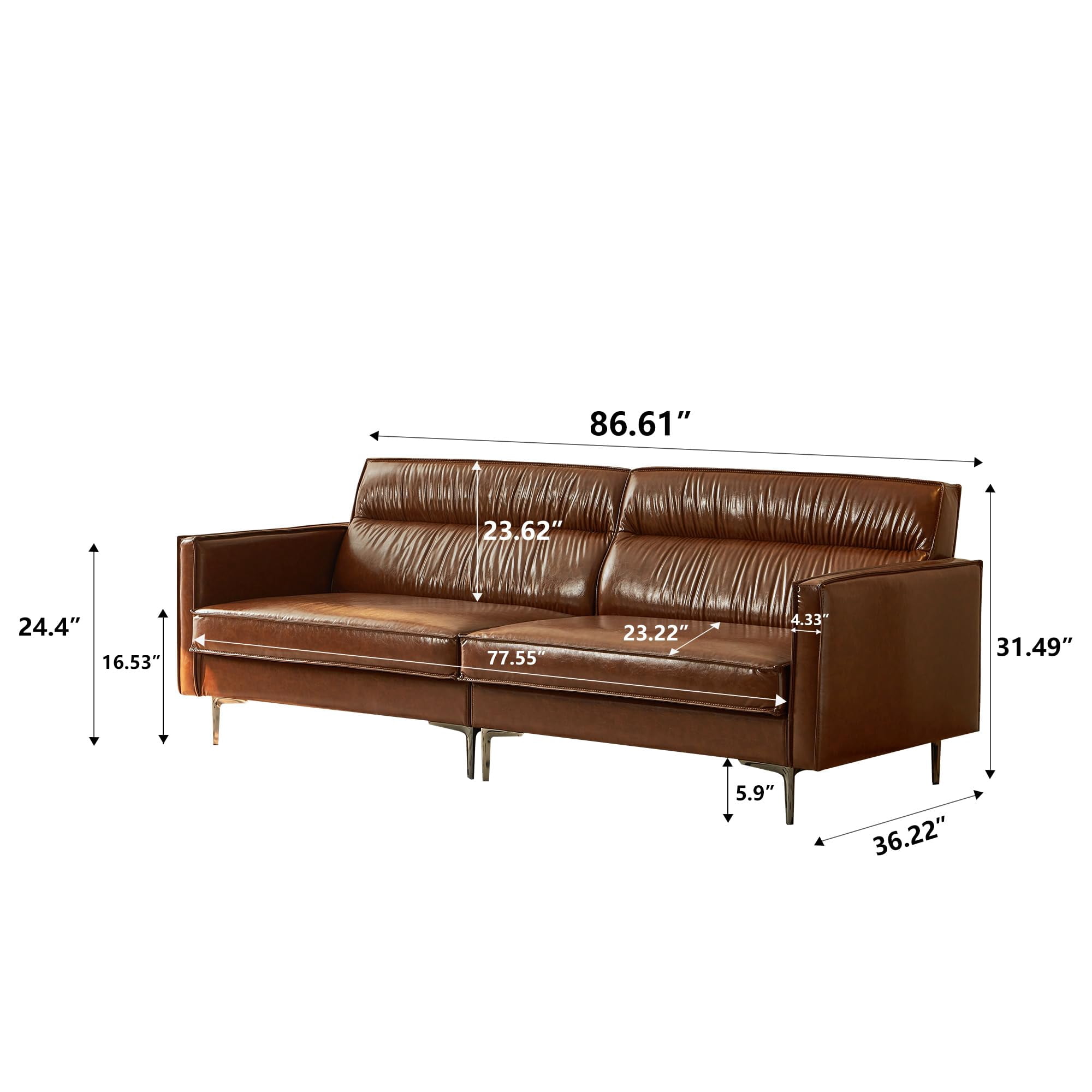 NessCarsti Furniture Modern Living 3-Seater Leather Sofa with Removable Cushions, Brown