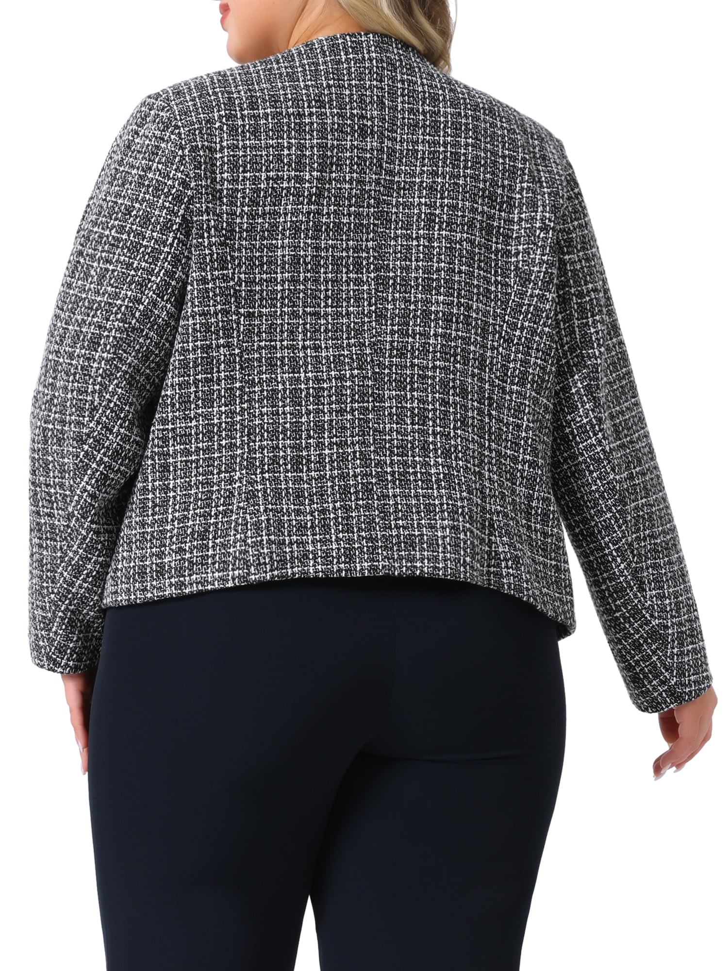 DARING DIVA Women's Plus Size Blazer Collarless Long Sleeve Open Front Jacket 1X Black