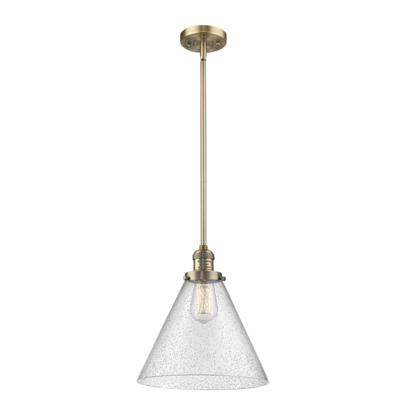 Innovations 201S-BB-G44-L-LED Transitional One Light Pendant from Franklin Restoration collection in Brass finish,