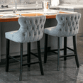 thumbnail image 2 of Tcbosik Velvet Counter Height Upholstered Barstools Set of 2, Armless Bar Chair with Button Tufted Design & Wood Legs for Kitchen Island, Easy Assembly, Gray, 2 of 10