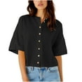 thumbnail image 2 of Tawop Womens Shirts Round Neck Button Down Knit 3/4 Sleeve Loose Fit,Black,Size L, 2 of 4