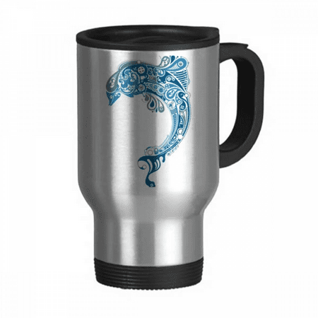 

Blue Ocean Dolphin Illustrate Travel Mug Flip Lid Stainless Steel Cup Car Tumbler Thermos