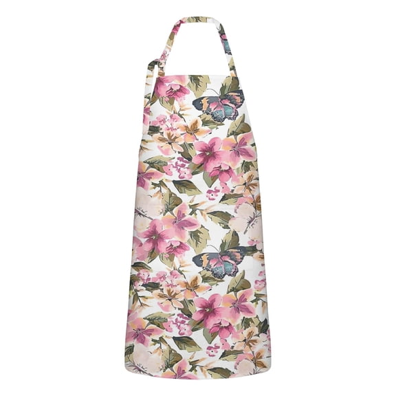 Pioneer Flower Floral Print Pattern Apron-Garden Aprons for Women with Pockets-Cotton Linen Waterproof Kitchen Cooking Gardening Aprons Adjustable for Kitchen,Cooking,BBQ and Salon 33x27 Inch