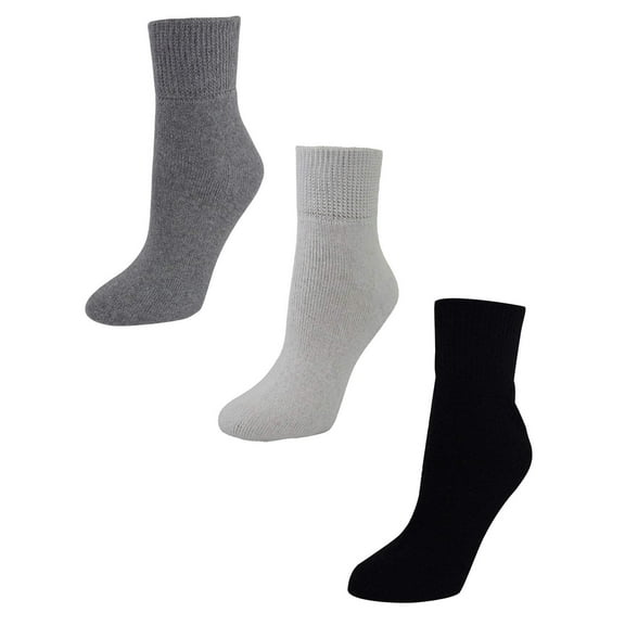 Womens 3-Pack Black White Gray Diabetic Ankle Socks