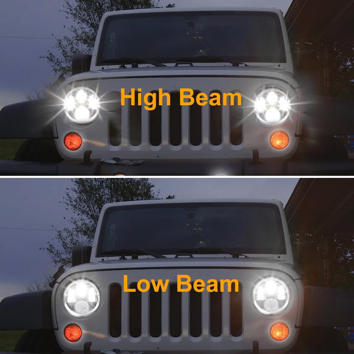 Amber Turning Signal Lights Compatible with Jeep Wrangler JK TJ CJ/Hummer H2 H1 Land Rover Defender and More 7 Inches H6024 LED Headlights with White Halo Ring Angel Eyes White DRL Pack of 2 