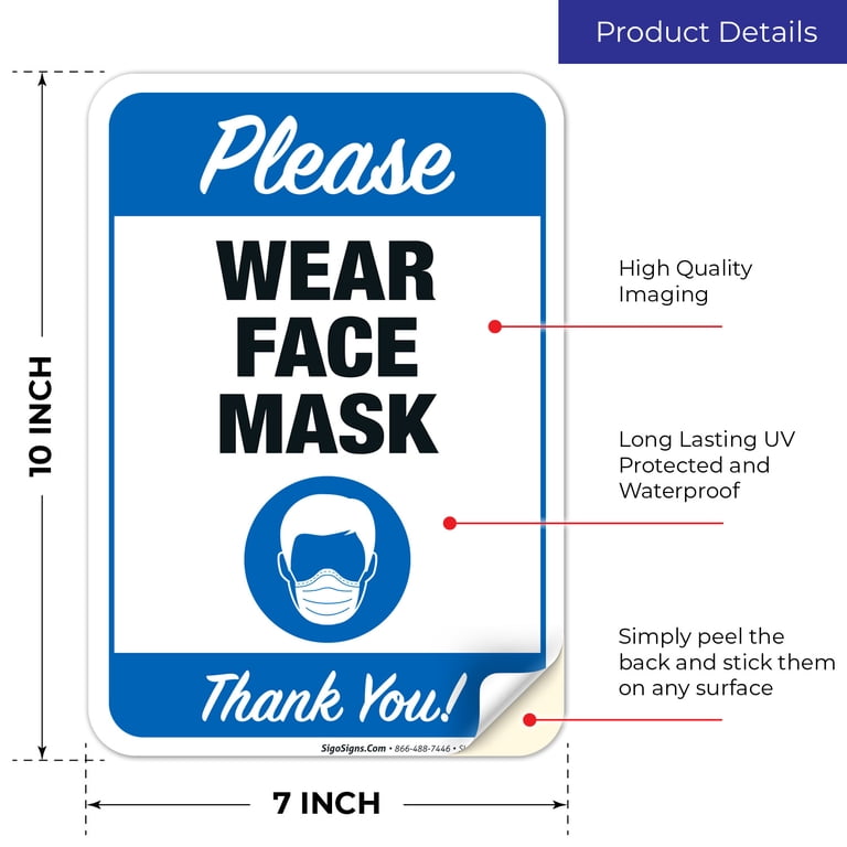 "Mask Required" Vinyl Decal Sign - 10x7 Inches, Weather Resistant, Made In USA