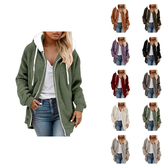 Women's Jacket Winter Warm Soft Zip Up Coat Outdoor Casual Loose Fit Lightweight Thermal Insulated Full Length Hooded Outerwear