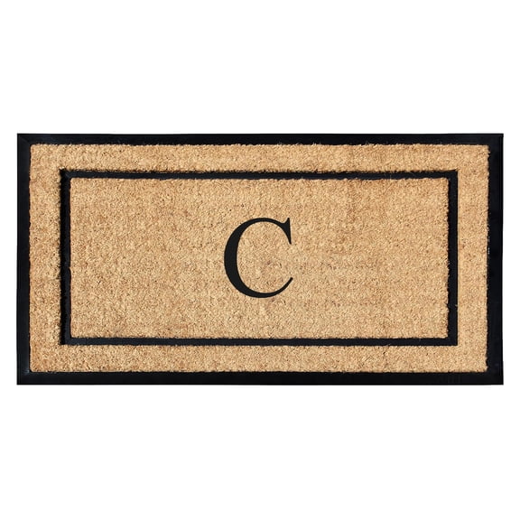 A1HC Natural Coir and Rubber Monogrammed Door Mat, 24x48 in, Thick Durable Thin Profile Welcome Mat for Front Porch & Entryway