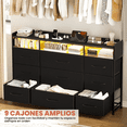 thumbnail image 4 of Comoda Cajonera para Recamara - 9 Cajones De Tela con Parte Superior de Madera y Marco De Acero - Estante Abierto de 2 Niveles - Mueble para TV - Luz Led, 4 of 9