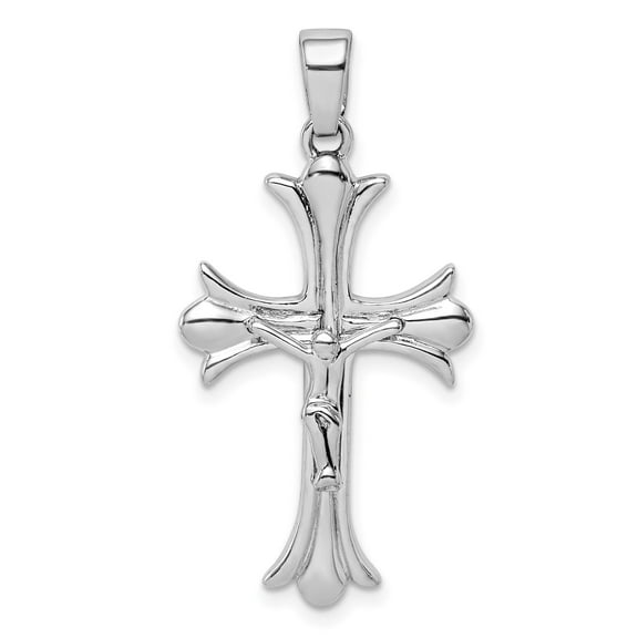 Handcrafted Sterling Silver Crucifix Cross Pendant Necklace with Jesus and Fleur Design Christian Catholic Faith Jewelry for Men and Women