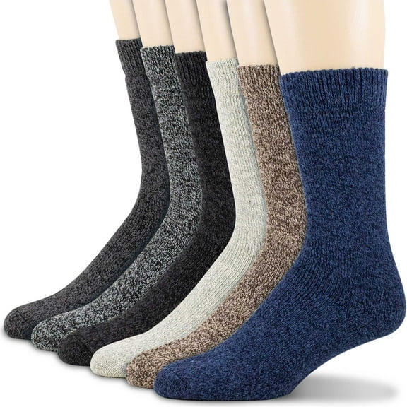 6 Pairs Men Wool Merino Winter Thermal Boot Thick Insulated Heated Socks For Heavy Duty Cold Weather Outdoor Activities Size 10-13
