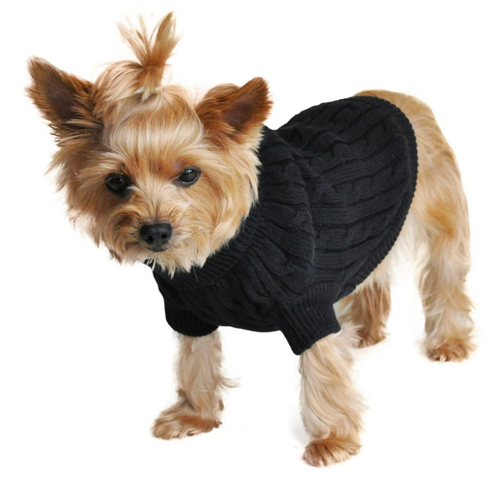 Cable Knit Dog Sweater by Doggie Design - Jet Black XX-Small - Walmart ...