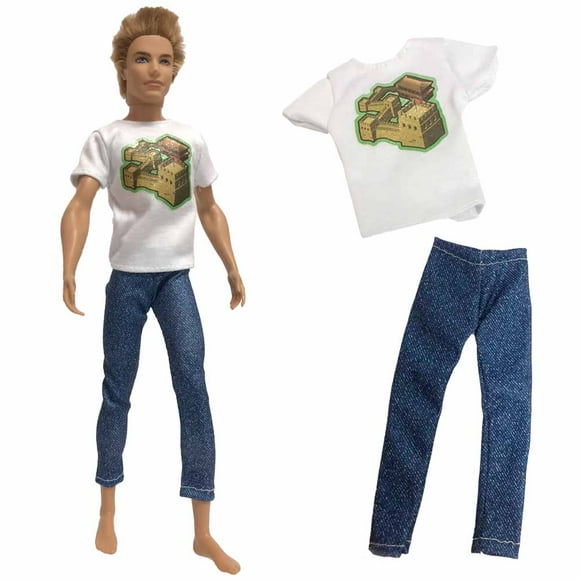 One Set Ken Doll Clothes Fashion Cool Short Sleeve Summer Outfit For Barbie Boy KEN Doll 30cm Doll Best Accessories Gift 063A