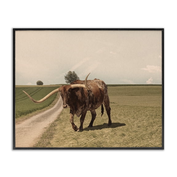 Stupell Industries Southwestern Longhorn Cattle Grazing Scenic Countryside Landscape Black Framed Giclee Art, 14 x 11, by Marcus Prime