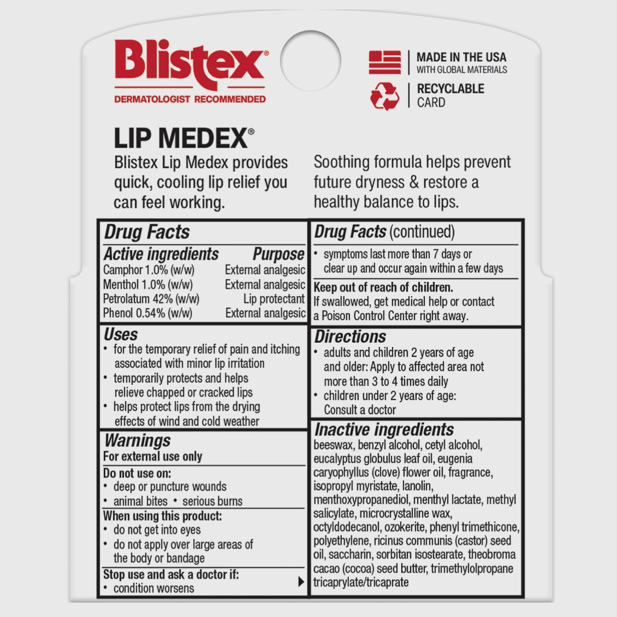 (6 pack) Blistex Lip Medex Medicated Lip Balm Stick, 3 Count, 0.15 oz