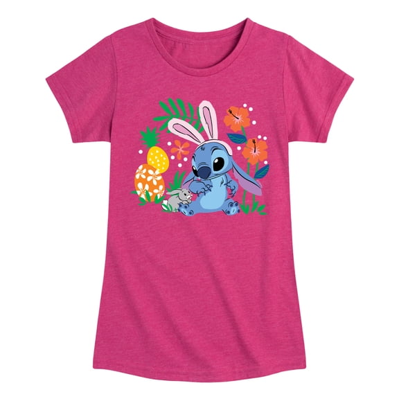Lilo & Stitch - Stitch Bunny Flowers - Youth Girls Fitted Short Sleeve T-Shirt