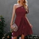 thumbnail image 4 of Vestido con volantes de un hombro para mujer, informal, con hombro inclinado, color sólido Fridja  qw2333, 4 of 9