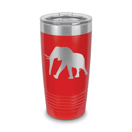 

Elephant Tumbler 20 oz - Laser Engraved w/ Clear Lid - Stainless Steel - Vacuum Insulated - Double Walled - Travel Mug - tusks safari elephantidae - Red