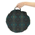 thumbnail image 2 of Tribal Round Floor Cushion with Handle, Prehistoric Bohemian Geometric Pattern Quirky Motif on Dark Backdrop, Pillow for Living Room & Dorms, 18" Round, Dark Blue Grey Multicolor, by Ambesonne, 2 of 4
