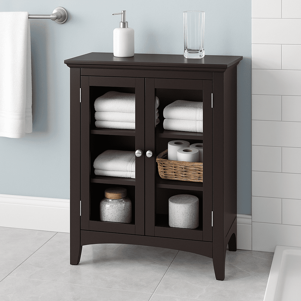 Teamson Home Madison Freestanding Storage Floor Cabinet with Glass Doors and Adjustable Shelves