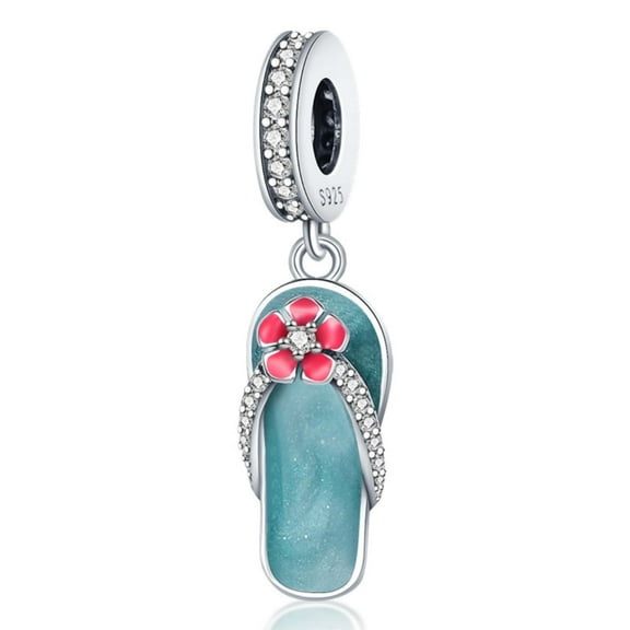 KUNSIR Summer Slipper Charm 925 Sterling Silver Charms Dangle Pendant for DIY Bracelets and Necklaces