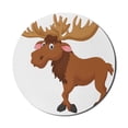 thumbnail image 1 of Cartoon Mouse Pad for Computers, Funny Moose or Elk Standing and Smiling Happily, Round Non-Slip Thick Rubber Modern Gaming Mousepad, 8" Round, Cinnamon White, by Ambesonne, 1 of 2