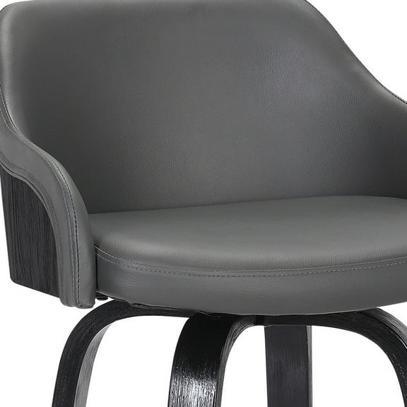 26" Gray Swivel Faux Leather Black Wooden Bar Stool